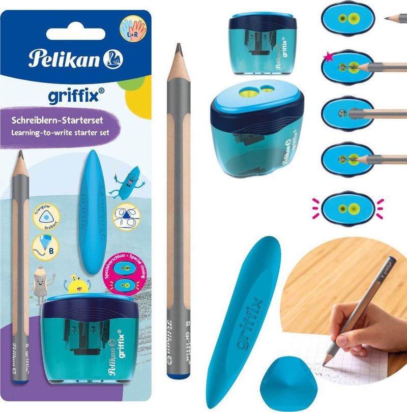 Set shkrimi Pelikan Griffix Writing Learning Starter, laps B, mprehës dyfishtë dhe gomë trekëndore, shumëngjyrësh