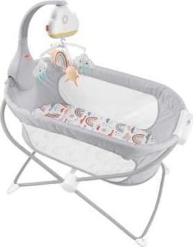 Karusel për bebe Fisher-Price Rainbow Showers, me muzikë edhe dritë nate, gri me ngjyra