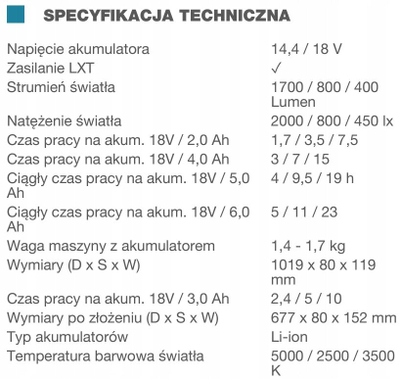 Lampë punëtorie Makita DML818, LED, me bateri LXT 18V, e zezë