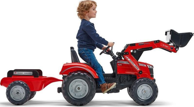 Traktor me pedale Falk Massey Ferguson 8740S, me rimorkio, me kovë frontale, i kuq