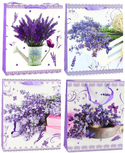 Qese dhurate letre Lean Paper Gift Bag Lavender, 32 x 26 x 12 cm, me lule livando, ngjyrë lejla