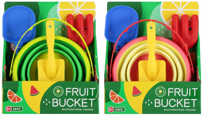 Set lodra rëre Fruit Bucket, kovë palosëse, lopata dhe pirun, shumëngjyrësh