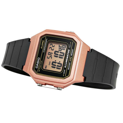 Orë digjitale Casio W-217HM-5A, unisex, 50m që i rri uji, rozë me të zezë