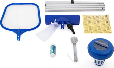 Set mirëmbajtjeje pishine Bestway Flowclear, për pishina deri 3.96m, me skimmer dhe vakum, blu