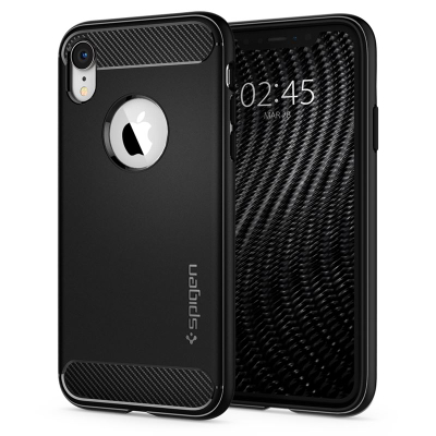 Mbështjellëse për iPhone XR Spigen Rugged Armor, e zezë
