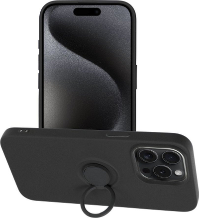 Kapak silikoni me unazë për telefon Apple iPhone 15 Pro Max, për ta mbrojt, i zi