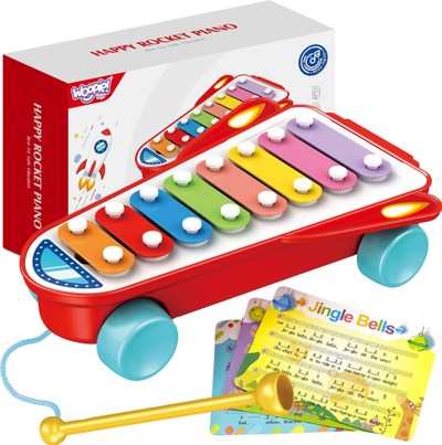 Ksilofon lodër Woopie Happy Rocket Piano, për kalamaj 18m+, i kuq