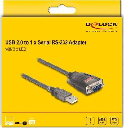 Adapter DeLOCK 61400 USB në RS-232, me kabllo, i zi
