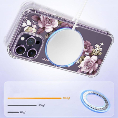 Kapak telefoni Tech-Protect Magmood MagSafe, për iPhone 13 Pro Max, i tejdukshëm me lule, shumëngjyrësh