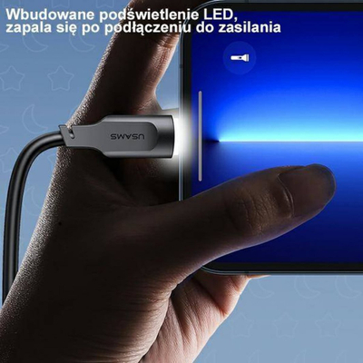 Kabllo USB Usams Lithe Series, USB C me USB C, 1.2 m, 100W, e zezë