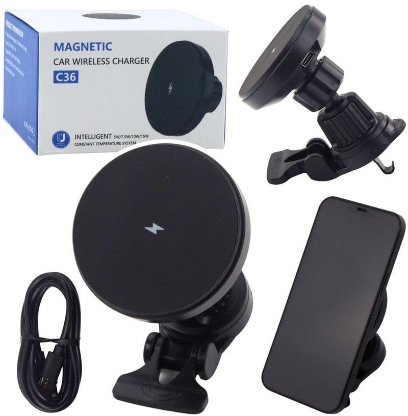 Mbajtëse magnetike makine Lean, karikues induktiv 15W, universale, e zezë