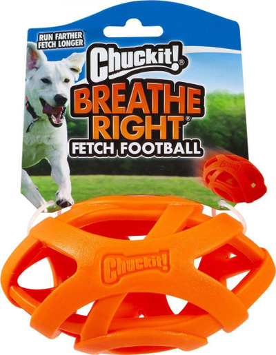 Lodër për qen Chuckit Air Fetch Football, si top futbolli, material i fortë, portokalli