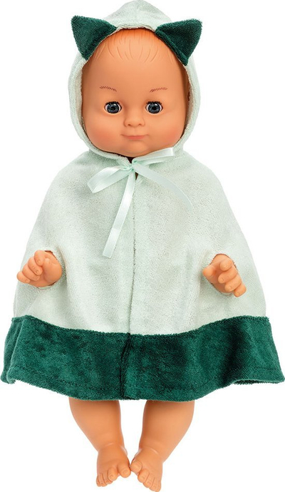 Kukull për banjo David Bath Time Doll, 36 cm, me pelerinë, jeshile