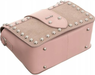 Çantë crossbody lëkure Rovicky, me thumba metalikë, rozë e çelët