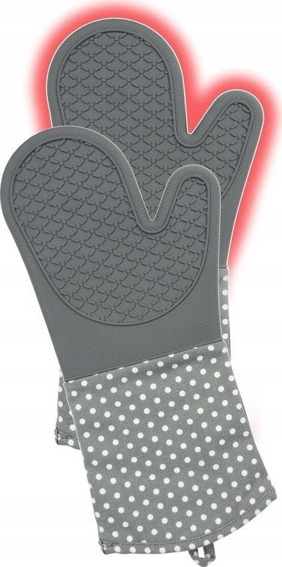 Doreza furre Wenko Oven Gloves, silikon, set 2 copë, gri me pika të bardha