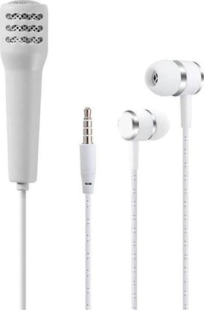 Мини микрофон за телефон AG100C, со кабел 3.5mm, со ин-ер слушалки, бело-сребрен