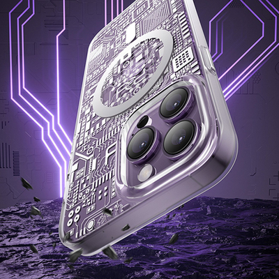 Футрола за телефон Kingxbar PQY Geek MagSafe за iPhone 14, TPU, проѕирна, сребрена