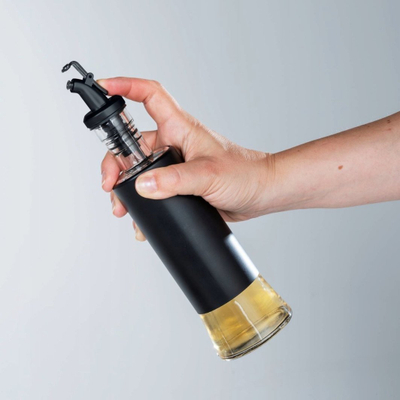 Дозатор за масло или оцет Wenko Boga, 300 ml, стакло и инокс, црн транспарентен