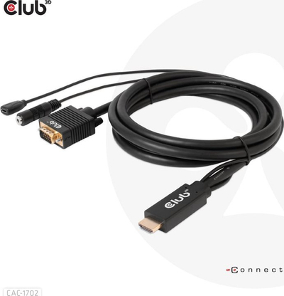 Kabllo HDMI në VGA Club3D, 2m, me zë, e zezë