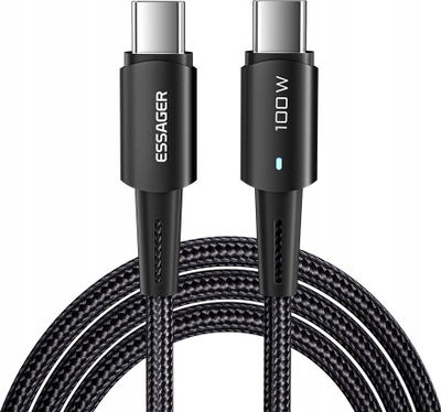 Kabllo karikimi Essager USB C, 1m, 100W PD, e zezë