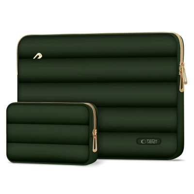 Çantë mbrojtëse laptopi Tech-Protect Puffy, 15-16", me xhep për aksesorë, jeshile army