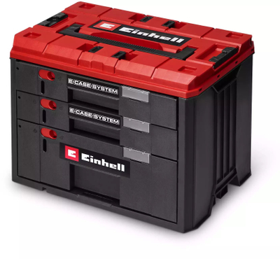 Kuti veglash Einhell E-Case Stackable, 3 sirtarë, modulare, e kuqe e zezë