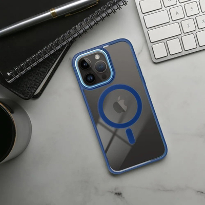 Mbulesë telefoni për Apple iPhone 14 Pro, me MagSafe, gjysmë e tejdukshme, blu navy
