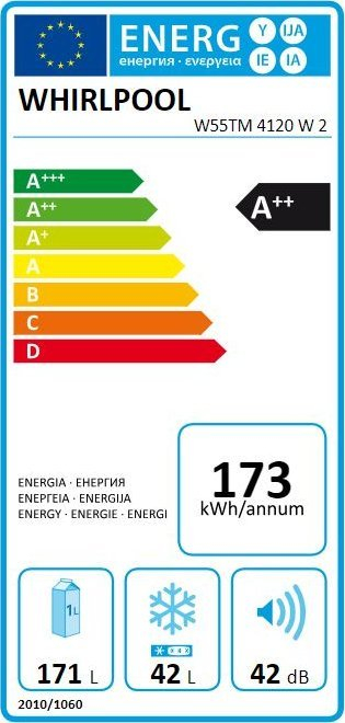 Frigorifer kombinë Whirlpool W55TM 4120 W 2, 171L 42L, klasa E, i bardhë