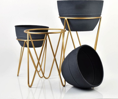 Set vazo dekorative metalike, 3 copë, baza 36x60.5 cm, i zi ari