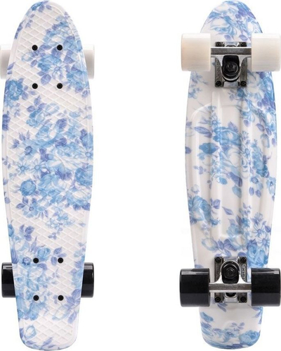 Skateboard METEOR Fish, për kalamaj deri 100 kg, plastik, i bardhë me figura blu