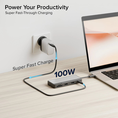 Dock USB C Fusion Pro Go 7 në 1, 7 porta, gri
