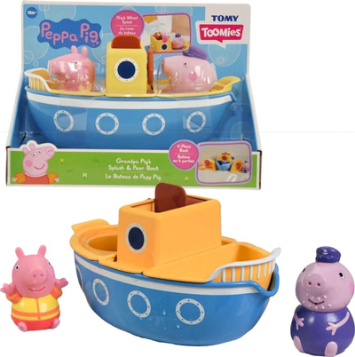 Set lodrash për banjo TOMY Toomies Peppa Pig, Varka e Gjyshit Pig Splash and Pour, 4 pjesë, për kalamaj 18m+