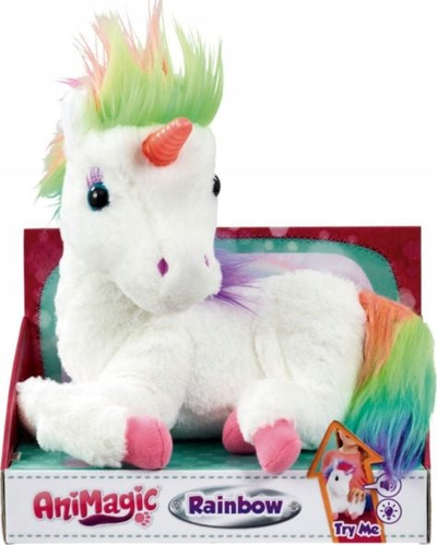 Lodër pelushi Animagic Rainbow My Glowing Unicorn, brirë me drita, tinguj unikorni, shumëngjyrëshe