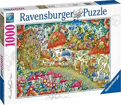 Puzzle Ravensburger Cute Little Mushroom Houses in the Flower Meadow, 1000 copa, ilustrim me plot ngjyra