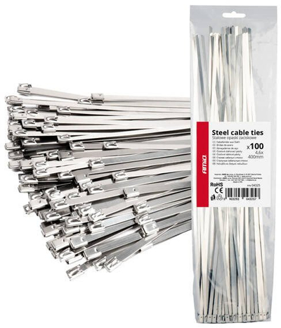 Kapëse metalike inoks AMiO 04325, 4.6 x 400mm, set 100 copë, ngjyrë argjendi
