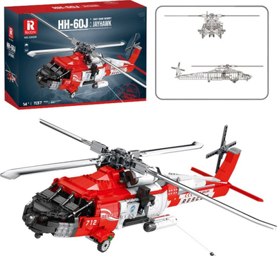 Set tullash ndërtuese Construction Bricks Rescue Helicopter HH-60J Jayhawk, 1137 pjesë, 14+ vjeç, kuqe e bardhë