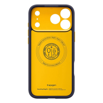 Mbështjellës telefoni Spigen Caseology Nano Pop MagSafe, për iPhone 17 Pro Max, blu e errët, me të verdhë