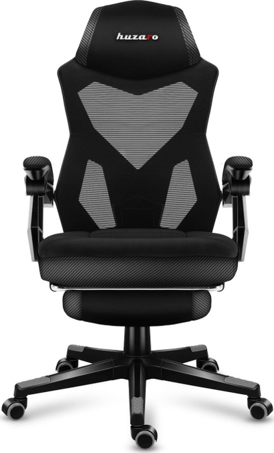 Гејминг стол Huzaro Combat 3.0 Carbon, мрежест потпирач за грб, потпирач за нозе, црн