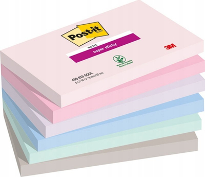 Shënime ngjitëse 3M Post-it Super Sticky Soulful, 76x127mm, 6x90 fletë, shumëngjyrëshe