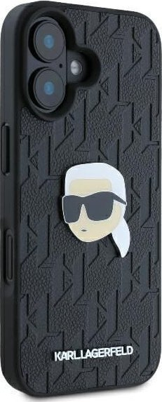 Kapak telefoni Karl Lagerfeld Monogram Karl Head Pin, për iPhone 16 6.1", TPU PC, i zi