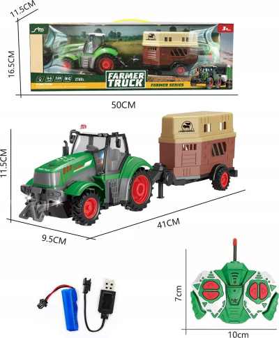 Lodër traktor me rimorkio Askato, me pult, me karikim USB, jeshile