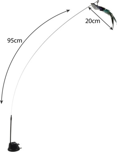 Lodër për mace Purlov Bird, shufër 95cm, zog lodër 20cm, e zezë