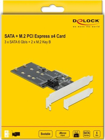 Kartë zgjerimi DeLOCK 90499 PCIe, 3x SATA 6 Gb/s, 2x M.2, e zezë