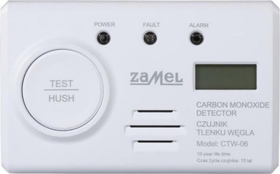Detektor monoksidi karboni Zamel CTW-06, bateri e integruar, ekran LCD, i bardhë