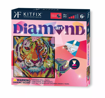 Set artizanati me gurë Kitfix Diamond Art Tiger, 20x20cm, për fëmijë 6+, shumëngjyrësh