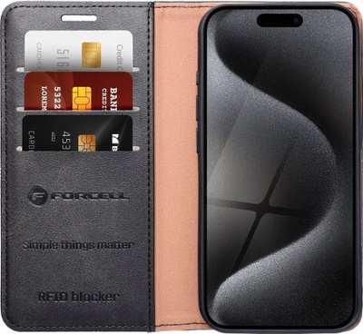 Këllf libër Forcell për Samsung Galaxy S24 Ultra S928, me xhepa kartash, bëhet stand, i zi