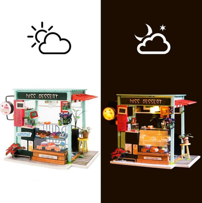 Set DIY shpi miniaturë Rolife Dessert Shop, LED, dru letër edhe plastikë, mente