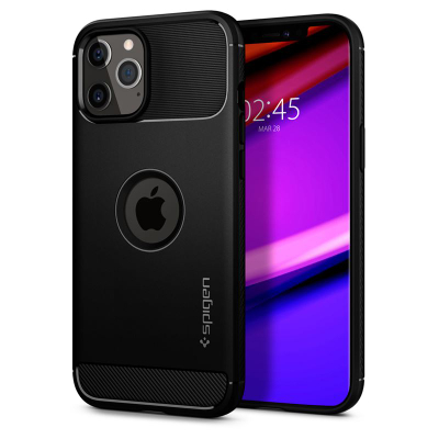 Mbështjellëse për iPhone 12/Pro Spigen Rugged Armor, e zezë
