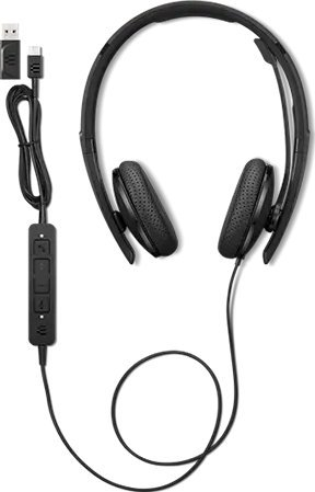 Kufje me mikrofon Lenovo Wired VoIP UC, stereo, USB Type C, të zeza