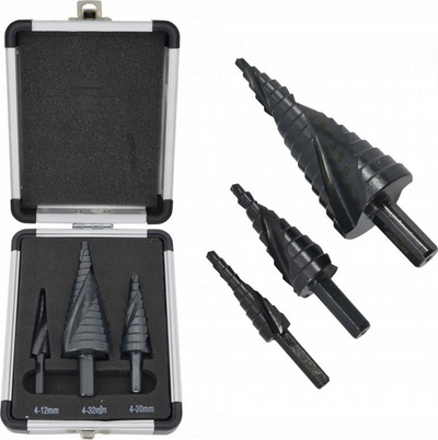 Set frezash spirale shkallë AW, 3 copa, 4-32mm, HSS AlCrN, i zi